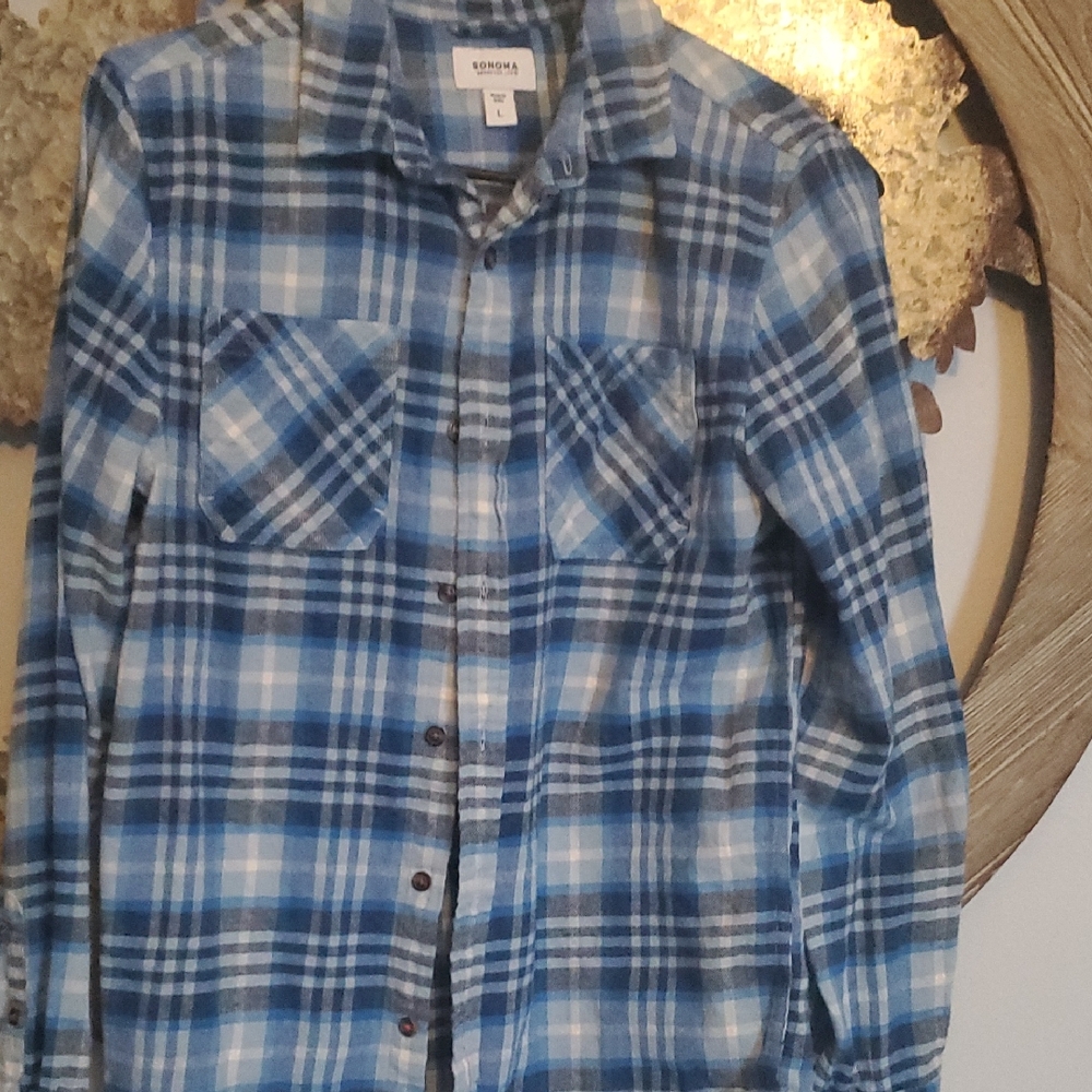 Sonoma Blue and White Plaid Shirt